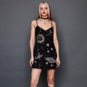 Nasty Gal Velvet Astrological Sun and Star Embellished Mini Dress